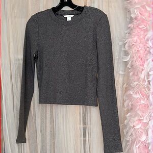 ⭐️ H&M long sleeve ribbed Heather gray knit sweater crew neck women size M